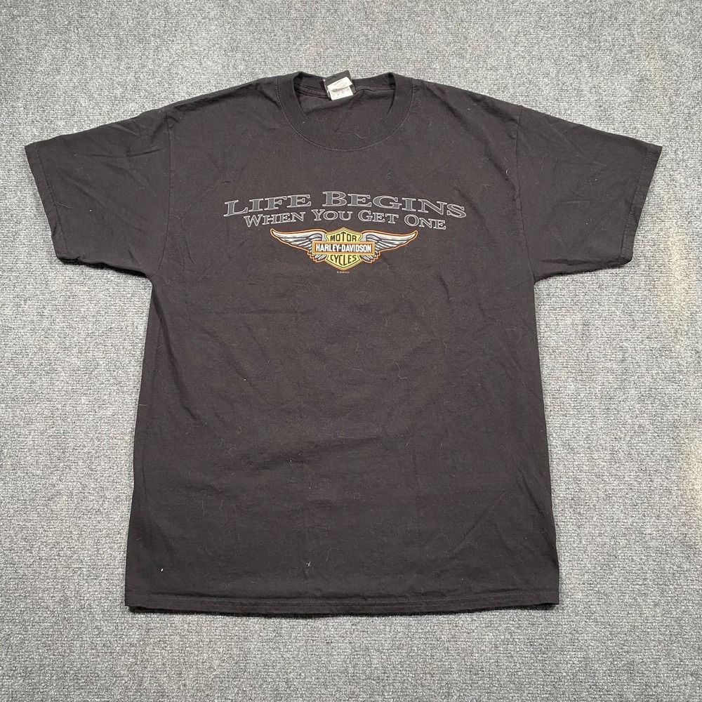 Harley-Davidson Life Begins Graphic T-Shirt Black Size Large Fort Thunder OK